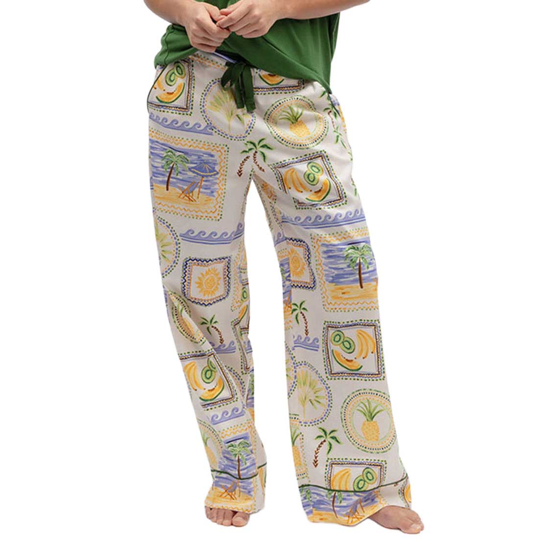 Cyberjammies Cora Green Postcard Print Wide Leg Pyjama Bottoms